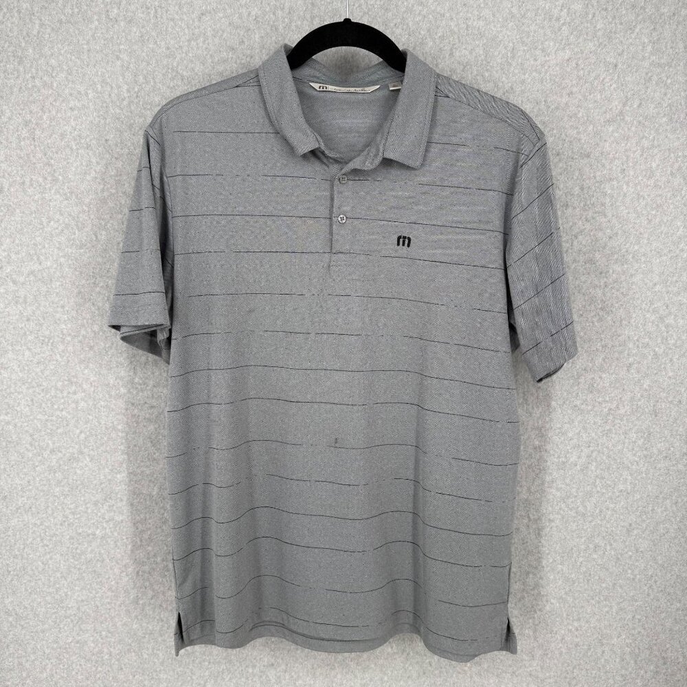 Travis Mathew Mens Striped Golf Polo Shirt Size XL Gray Black Lightweight Collar